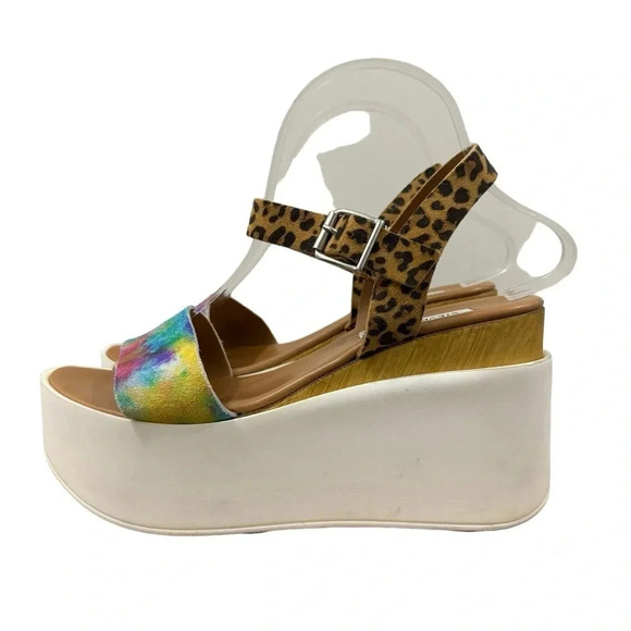 Steve Madden Prestyn Tie Dye & Leopard Platform Sandals 9 - Picture 2 of 9